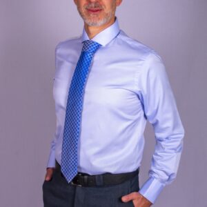 Camisa vestir celeste puño mixto